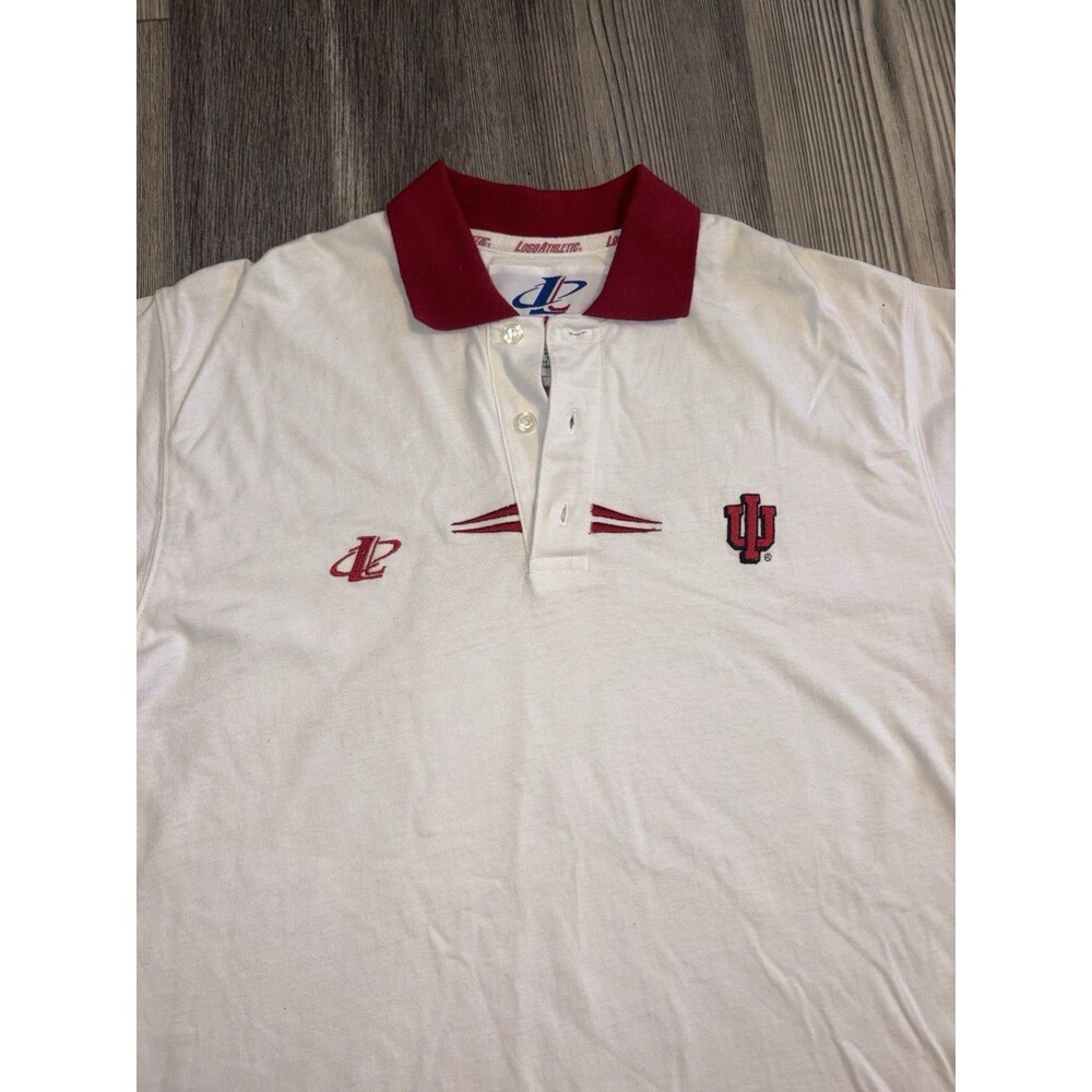 VTG 90s Indiana Hoosiers IU Logo Athletic Polo Shirt Mens Large White Red NCAA